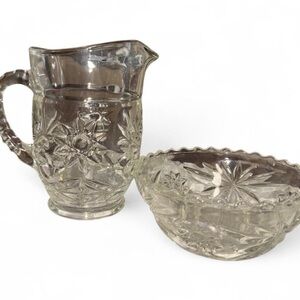 Anchor Hocking EAPC Star of David Glass Pitcher & Bowl Set